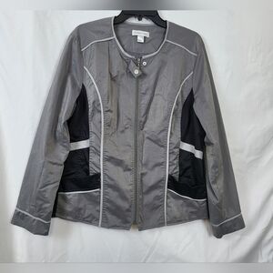 Christopher & Banks 90s Gray Black Metallic Zip Moto Racer Wind Jacket Sz XL VTG